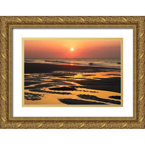 Bright Coral Sunrise Gold Ornate Wood Framed Art Print with Double Matting by Hausenflock, Alan