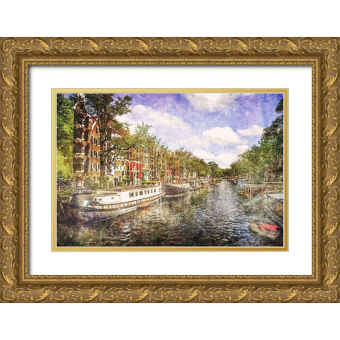 Amsterdam Waterway Gold Ornate Wood Framed Art Print with Double Matting by Hausenflock, Alan