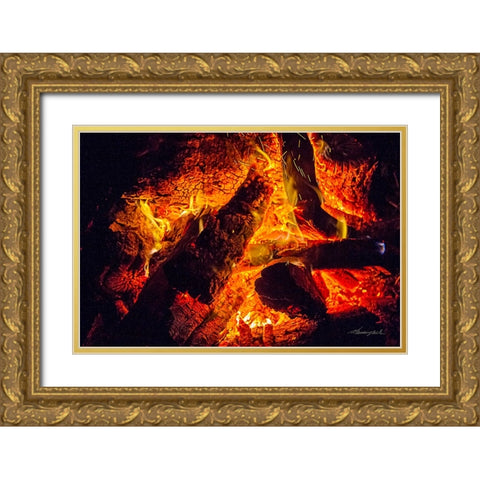 A Winters Fire Gold Ornate Wood Framed Art Print with Double Matting by Hausenflock, Alan