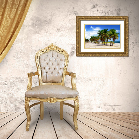 Palms on the Beach II Gold Ornate Wood Framed Art Print with Double Matting by Hausenflock, Alan