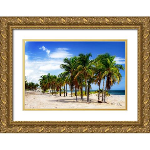 Palms on the Beach II Gold Ornate Wood Framed Art Print with Double Matting by Hausenflock, Alan