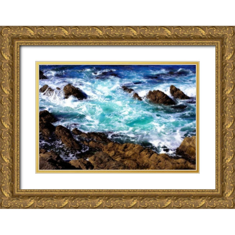 Churning Surf I Gold Ornate Wood Framed Art Print with Double Matting by Hausenflock, Alan