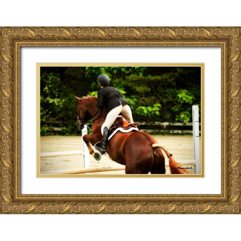 Jumping Hunter III Gold Ornate Wood Framed Art Print with Double Matting by Hausenflock, Alan