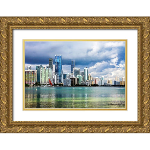 Downtown Miami Gold Ornate Wood Framed Art Print with Double Matting by Hausenflock, Alan