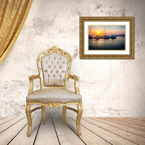 Sunset on the Boats Gold Ornate Wood Framed Art Print with Double Matting by Hausenflock, Alan
