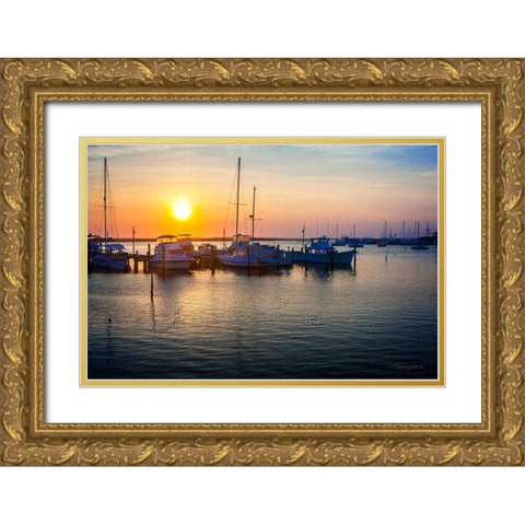 Sunset on the Boats Gold Ornate Wood Framed Art Print with Double Matting by Hausenflock, Alan