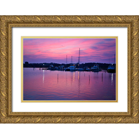 Harbor Sunrise Gold Ornate Wood Framed Art Print with Double Matting by Hausenflock, Alan