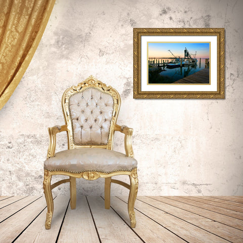 Sunrise on Working Boats Gold Ornate Wood Framed Art Print with Double Matting by Hausenflock, Alan