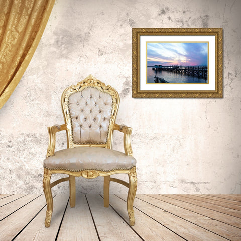 Dockside Sunset II Gold Ornate Wood Framed Art Print with Double Matting by Hausenflock, Alan