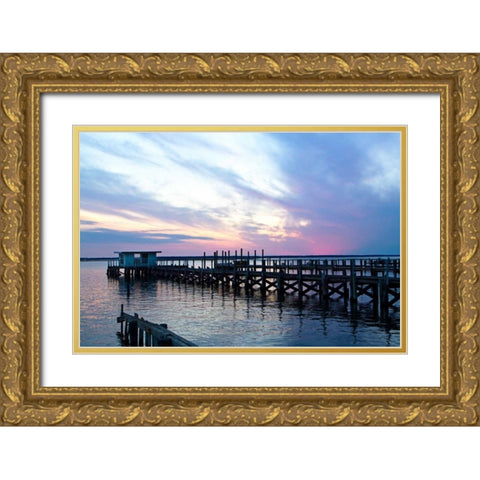 Dockside Sunset II Gold Ornate Wood Framed Art Print with Double Matting by Hausenflock, Alan