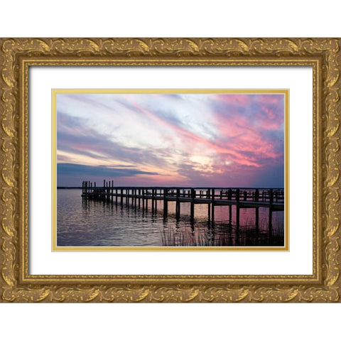 Dockside Sunset III Gold Ornate Wood Framed Art Print with Double Matting by Hausenflock, Alan
