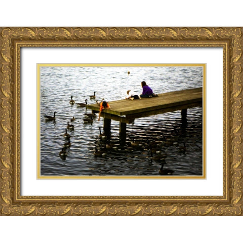 Feeding the Geese III Gold Ornate Wood Framed Art Print with Double Matting by Hausenflock, Alan