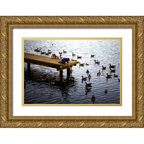 Feeding the Geese IV Gold Ornate Wood Framed Art Print with Double Matting by Hausenflock, Alan