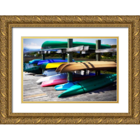 Kayaks II Gold Ornate Wood Framed Art Print with Double Matting by Hausenflock, Alan