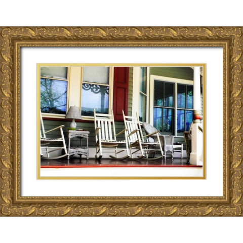 Rockers on the Porch II Gold Ornate Wood Framed Art Print with Double Matting by Hausenflock, Alan