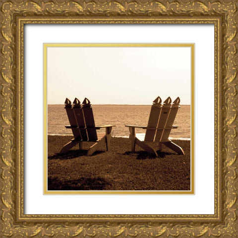 Adirondack Chairs Sq. I Gold Ornate Wood Framed Art Print with Double Matting by Hausenflock, Alan