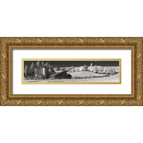 Wheel Barn and Fields Gold Ornate Wood Framed Art Print with Double Matting by Johnson, George