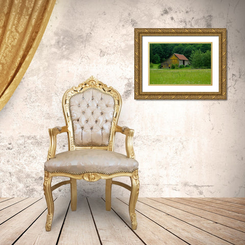 North Cascades Barn Gold Ornate Wood Framed Art Print with Double Matting by Johnson, George