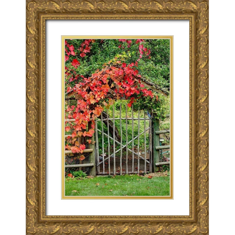 The Garden Gate Gold Ornate Wood Framed Art Print with Double Matting by Johnson, George