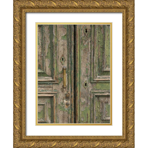 Venice Green Door Gold Ornate Wood Framed Art Print with Double Matting by Johnson, George