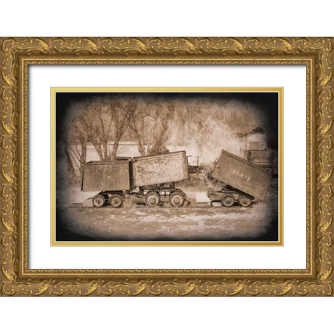 Mine Cars Gold Ornate Wood Framed Art Print with Double Matting by Johnson, George