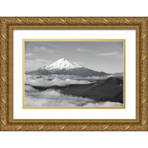 BW Mt. Shasta Gold Ornate Wood Framed Art Print with Double Matting by Kidd, Brian
