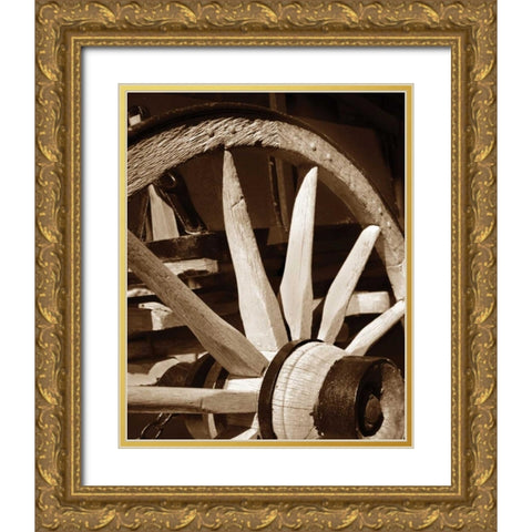 Wagon Wheel III Gold Ornate Wood Framed Art Print with Double Matting by Larson, Scott
