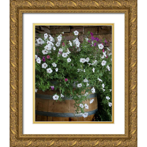 Petunia Barrel I Gold Ornate Wood Framed Art Print with Double Matting by Larson, Scott