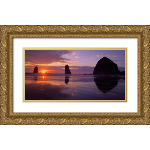 Cannon Beach II Gold Ornate Wood Framed Art Print with Double Matting by Leahy, Ike