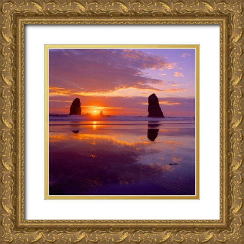 Cannon Beach VIII Gold Ornate Wood Framed Art Print with Double Matting by Leahy, Ike