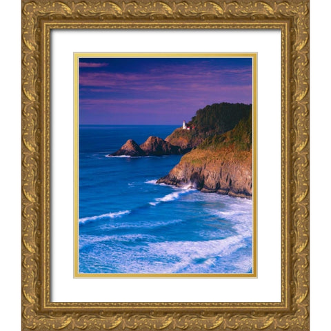 Heceta Head Lighthouse Gold Ornate Wood Framed Art Print with Double Matting by Leahy, Ike