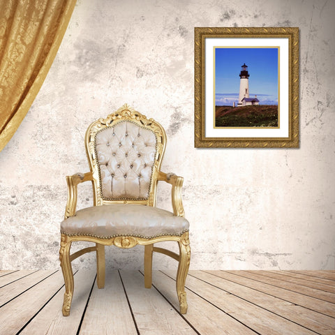 Newport Lighthouse Gold Ornate Wood Framed Art Print with Double Matting by Leahy, Ike