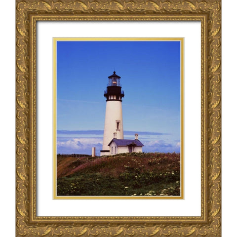 Newport Lighthouse Gold Ornate Wood Framed Art Print with Double Matting by Leahy, Ike