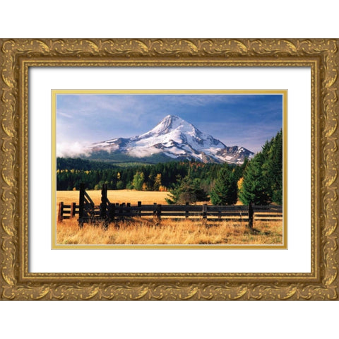 Mt. Hood X Gold Ornate Wood Framed Art Print with Double Matting by Leahy, Ike