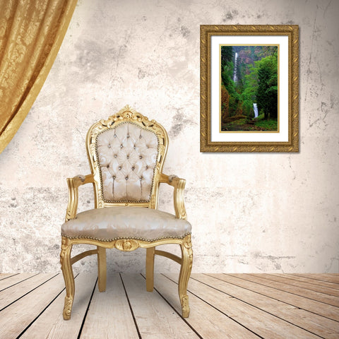 Multnomah Falls Spring Gold Ornate Wood Framed Art Print with Double Matting by Leahy, Ike