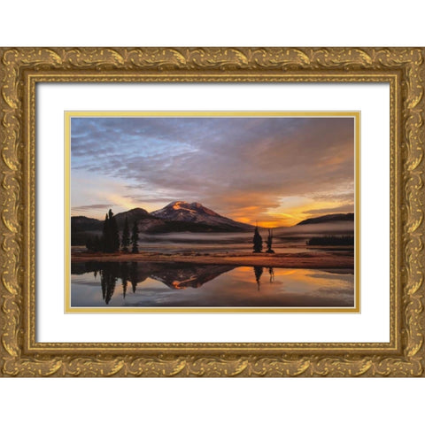 October Sunrise Gold Ornate Wood Framed Art Print with Double Matting by Leahy, Ike