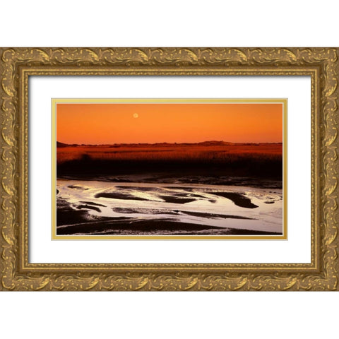 Moonrise Estuary Gold Ornate Wood Framed Art Print with Double Matting by Leahy, Ike