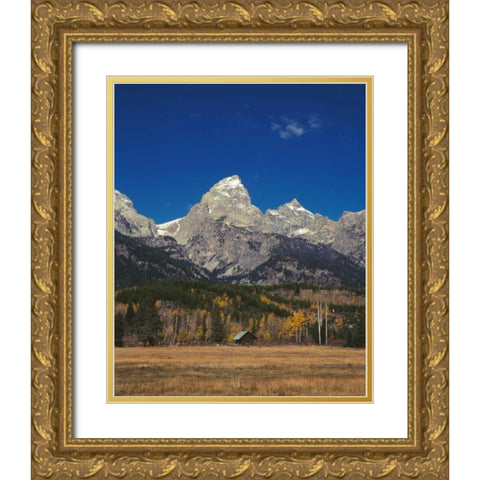 Cabin and Grand Teton Gold Ornate Wood Framed Art Print with Double Matting by Leahy, Ike