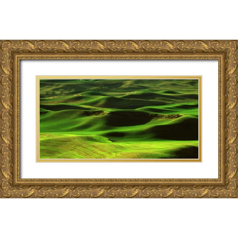 Palouse Green Gold Ornate Wood Framed Art Print with Double Matting by Leahy, Ike