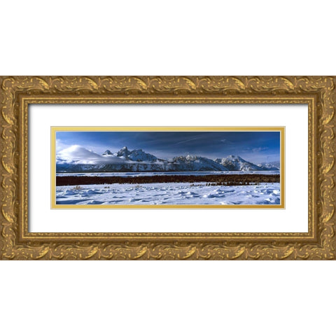 Grand Tetons Winter Gold Ornate Wood Framed Art Print with Double Matting by Leahy, Ike