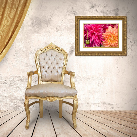 Fuschia Dalhia III Gold Ornate Wood Framed Art Print with Double Matting by Love, Maureen