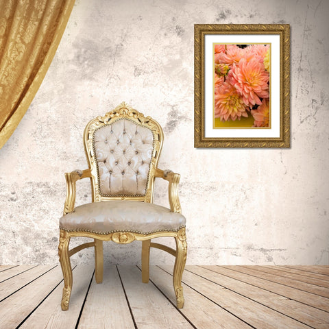 Peach Dalhia III Gold Ornate Wood Framed Art Print with Double Matting by Love, Maureen