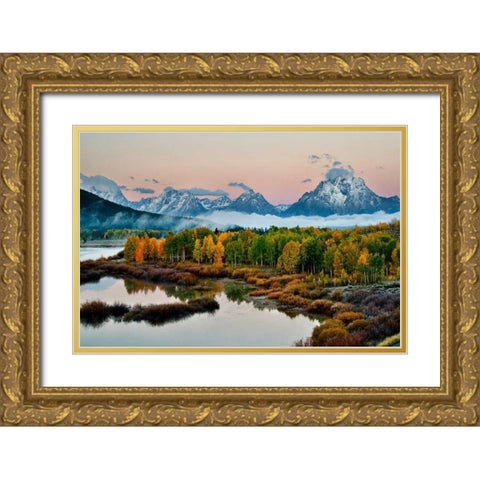 Fog Above Oxbow Bend Gold Ornate Wood Framed Art Print with Double Matting by Malvin, Larry