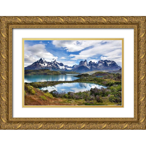 Cuernos del Paine Gold Ornate Wood Framed Art Print with Double Matting by Malvin, Larry