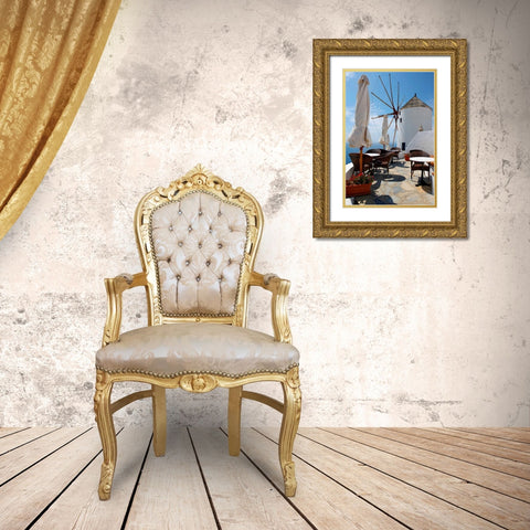 Restaurant Deck Windmill Gold Ornate Wood Framed Art Print with Double Matting by Malvin, Larry