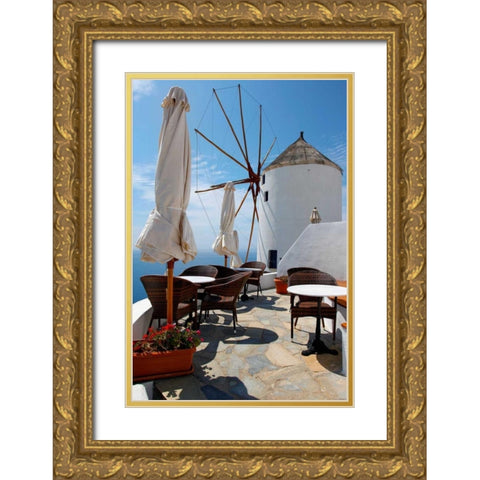 Restaurant Deck Windmill Gold Ornate Wood Framed Art Print with Double Matting by Malvin, Larry