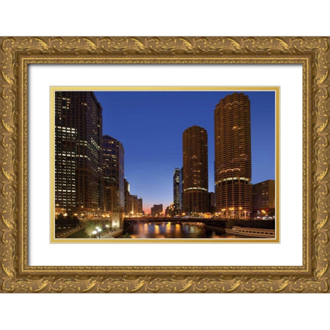 Chicago River Dusk I Gold Ornate Wood Framed Art Print with Double Matting by Malvin, Larry