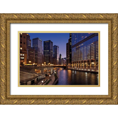 Chicago River Dusk II Gold Ornate Wood Framed Art Print with Double Matting by Malvin, Larry