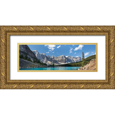 Moraine Lake Panorama Gold Ornate Wood Framed Art Print with Double Matting by Malvin, Larry