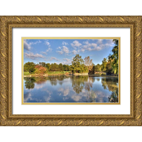 Flick Park Lake Gold Ornate Wood Framed Art Print with Double Matting by Malvin, Larry